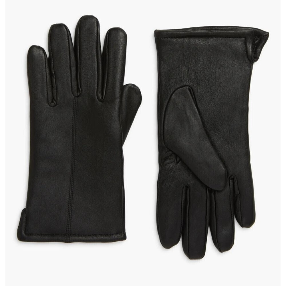 NORDSTROM Men's Black Leather Polyester Lined Driving Gloves size M NWOT